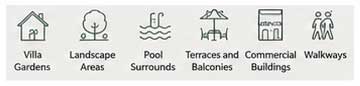 Domaines d’application du couvercle d’accès à remplissage : jardins de villas, espaces paysagers, abords de piscines, terrasses, balcons, bâtiments commerciaux et zones piétonnes